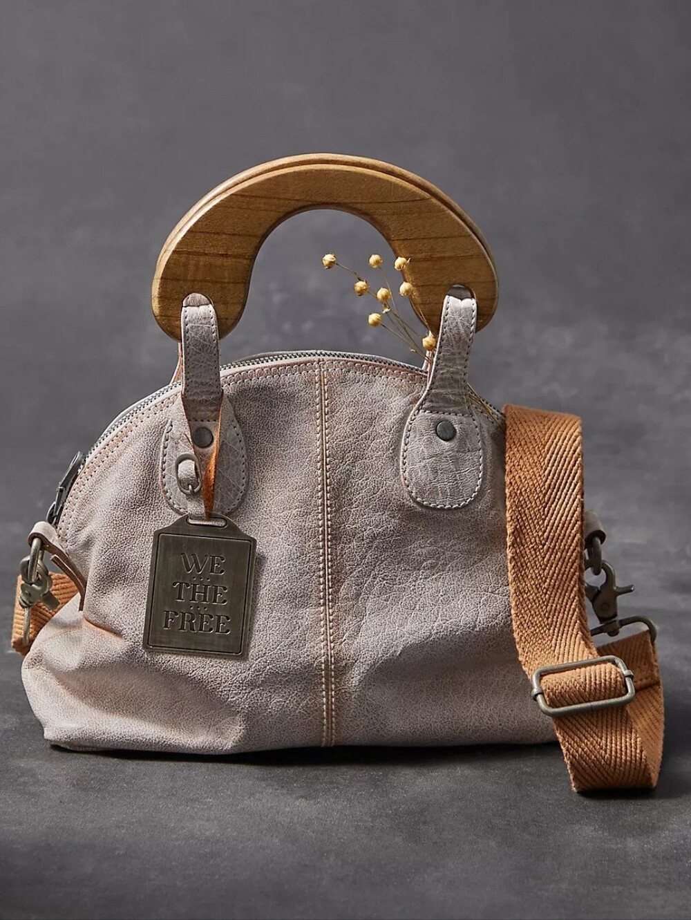Free People We The Free Mini Willow Leather Tote Fog Wood Handle Crossbody